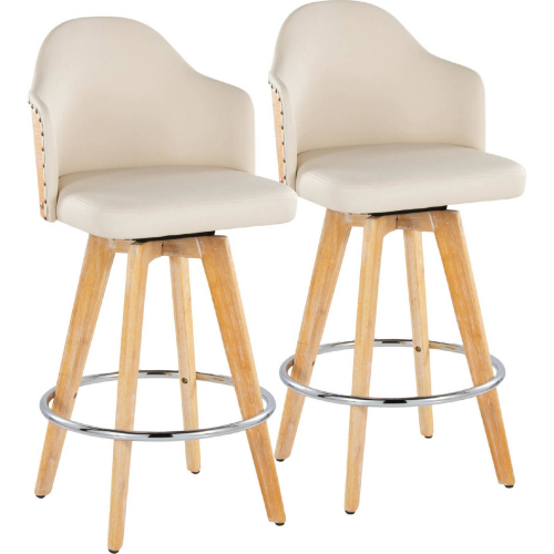 Ahoy 26" Swivel Counter Stool in Bamboo & Cream Leatherette w/ Chrome Footrest (Set of 2)